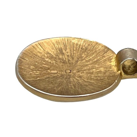 Vintage Green & Gold Tone Striped Enamel Xmas Ornament Pendant 1 1/2" Round - Picture 4 of 8